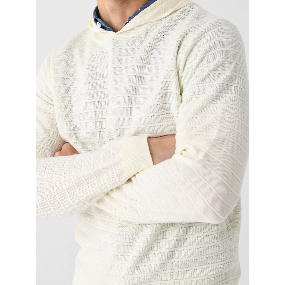 PETER MILLAR Sweater Mens Small Cream PACIFIC PULLOVER HOODIE Cotton Wool $275